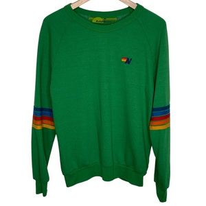 Aviator Nation Kelly Green Rainbow Stitch Sleeve Crew Sweatshirt Sz Medium